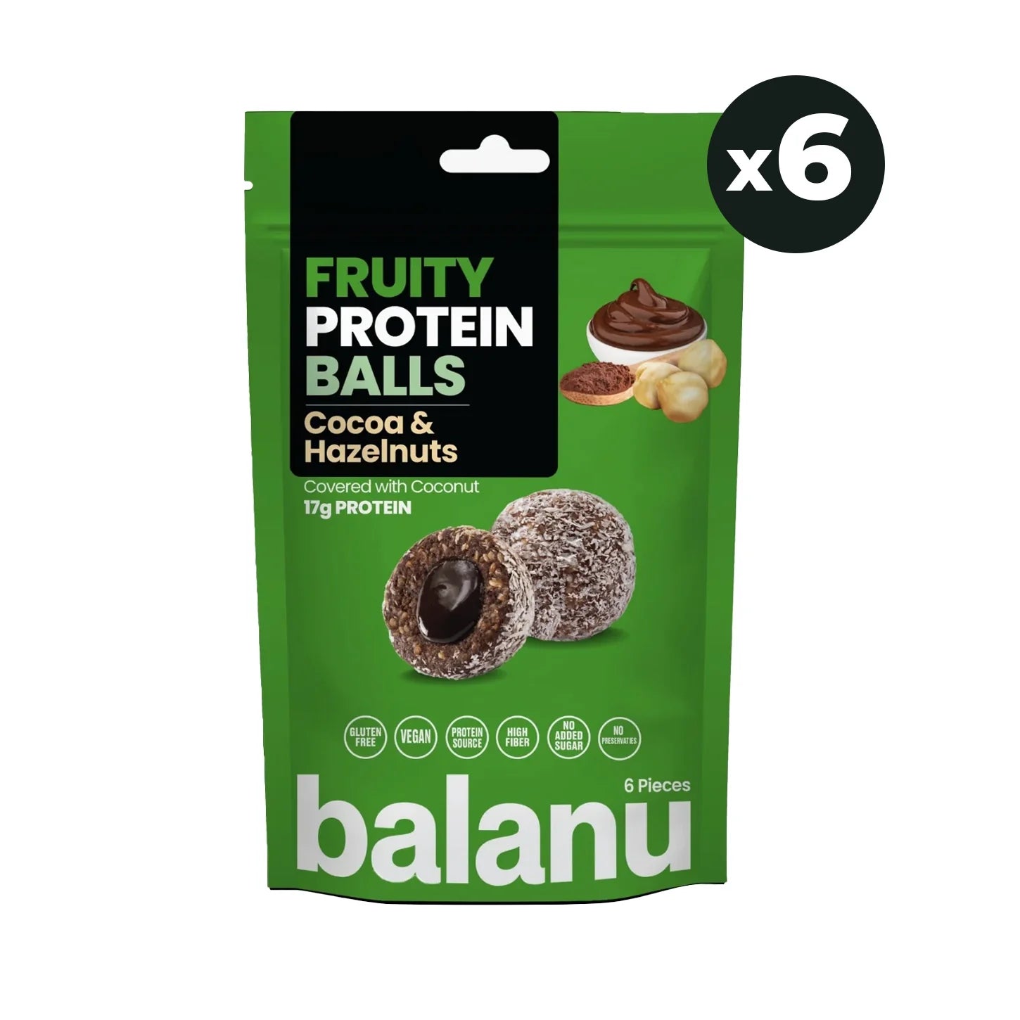 Balanu Fruity Protein Balls Cocoa & Hazelnuts 110 g x6-0