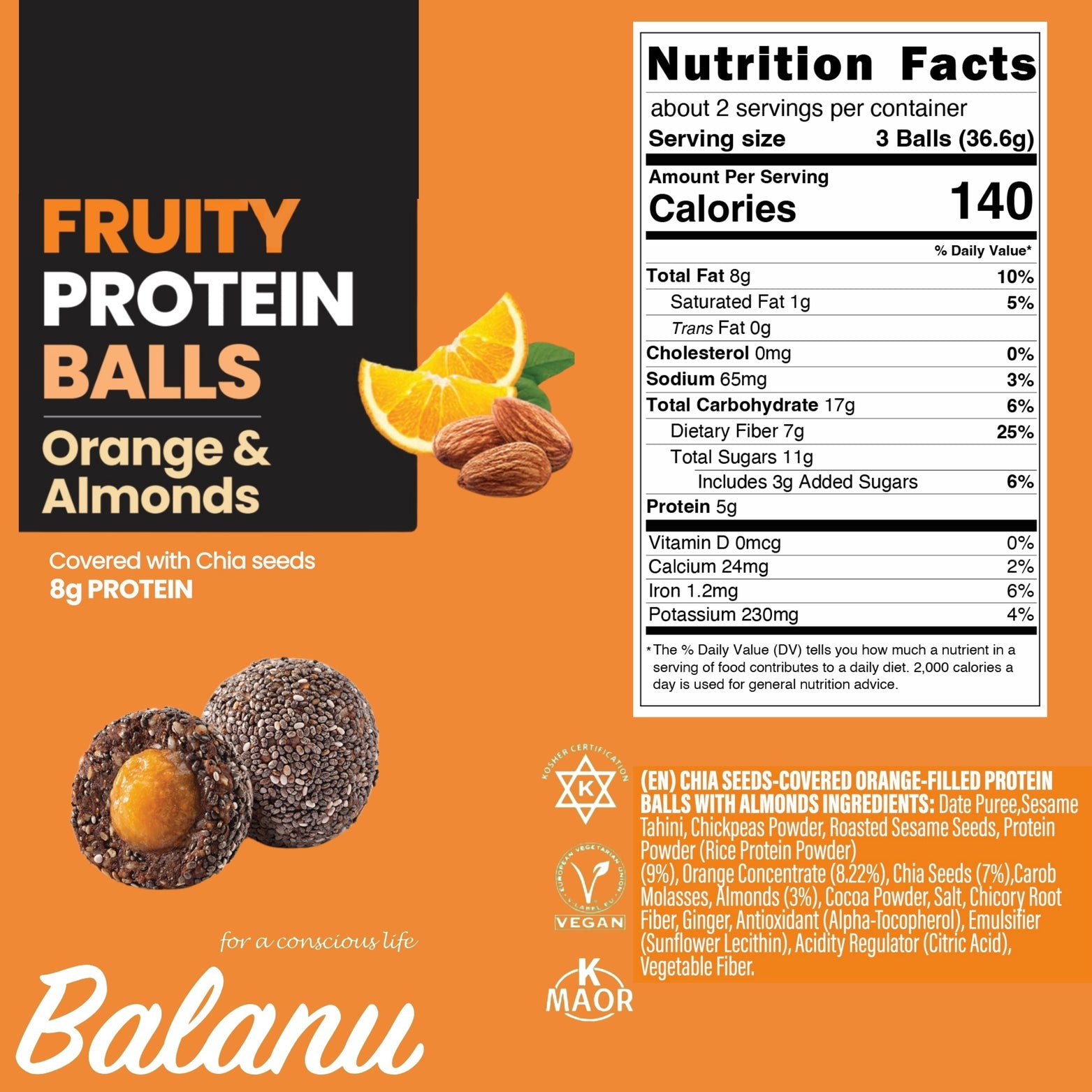 Fruity Protein Bällchen Orange & Mandeln 55 Gr x 6-1