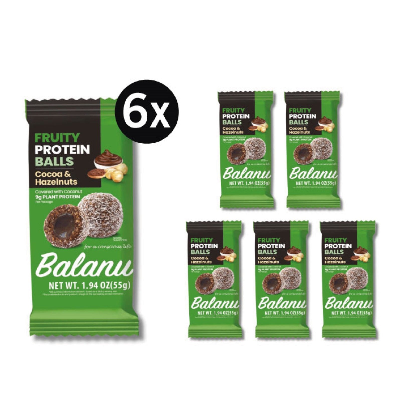 Balanu Fruity Protein Balls Cocoa & Hazelnuts 55 g x 6-0
